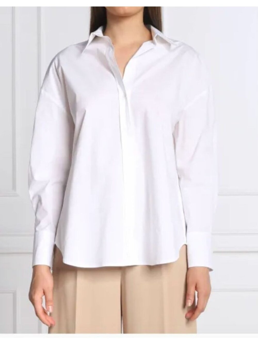 PESERICO Italy White Poplin Cotton Shirt Punto Luce Metallic Bead Trim Size 40